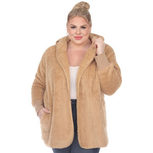 Plus Size Plush Hooded Cardigan with Pockets